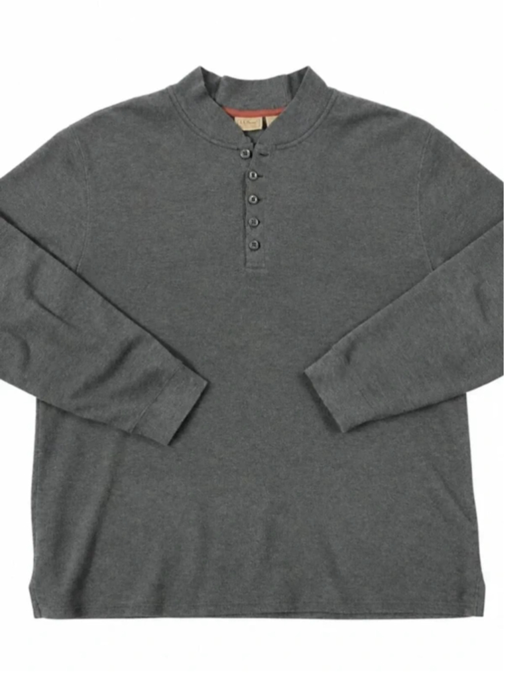 L.L.Bean Men’s Large Gray Cotton Thermal Henley Mock Neck Pullover